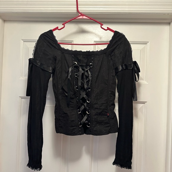 Tripp NYC Black Lace-Up Blouse - Picture 3 of 5